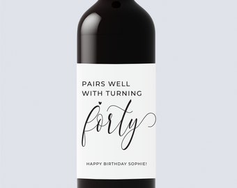 Birthday Wine label, birthday champagne label, Birthday gift for her, Gift for him, 20th, 30th,40th,50th,60th birthday, gold foil wine label