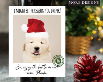 Custom DOg photo Christmas wine label, cat Photo Christmas Wine Label,Happy pawlidays photo wine labels,Christmas gifts, happy holidays