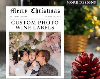 Custom photo Christmas wine label,Family Dog cat Photo Christmas Wine Label,Happy holidays photo wine labels,Christmas gifts,happy pawlidays