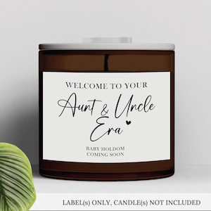 Welcome to your Aunt & Uncle Era Candle Stickers, Custom Candle Label, Personalized Pregnancy Announcement Gift, Gift for Aunt and Uncle