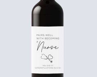Personalized Pairs Well With Becoming a Nurse Wine Label, New Job Gift For Nurse, Custom, champagne label, Promotion Gift, Gift for Coworker