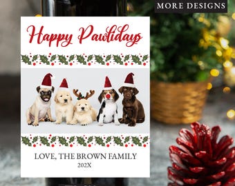 Custom Dog photo Christmas wine label, cat Photo Christmas Wine Label, Happy pawlidays photo wine labels,Christmas gifts, happy holidays