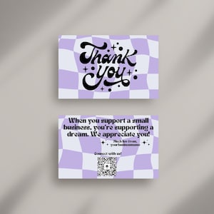 Groovy kleine bedrijven dank u kaarten (5,5x4,25)/geruite lavendel/bedankkaart bewerkbare sjabloon/bewerkbare Canva dank u kaartsjabloon