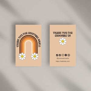 Cartes de remerciement Groovy Small Business (2x3.5)/Cartes de remerciement neutres/Modèle modifiable de carte de remerciement/Modèle de carte de remerciement Canva modifiable