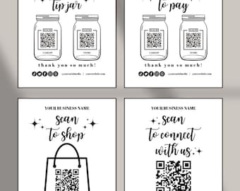 Bearbeitbares druckbares QR-Code-Vorlagen-Bundle (8x10) / Virtuelles Spitzenglas / Scan to Pay / Scan to Shop / Scan to Connect / Canva-Vorlagen / benutzerdefinierte Schilder