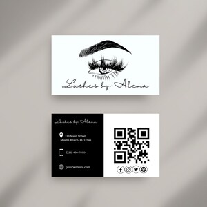 Lash Tech Scan para conectar plantilla editable de tarjeta de visita con código QR (3.5x2)/Tarjetas de visita de lujo/Pestañas por tarjetas de visita/Plantilla Canva