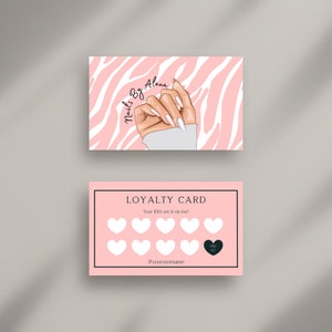 Editable Nail Tech Business Card Template Bundle(3.5x2)/Loyalty Card Template/Business Card Template/Editable Canva Templates/Pink Branding