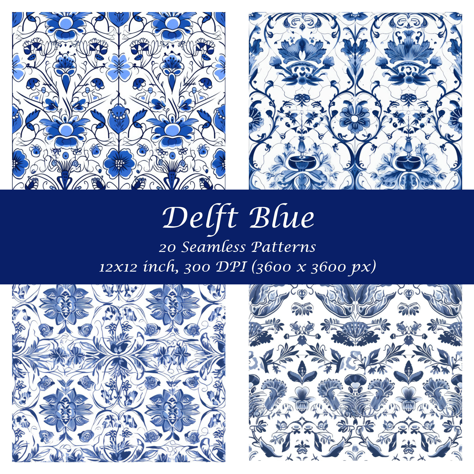 Delft Blue Seamless Pattern, Traditional Dutch Pattern, Royal Blue ...