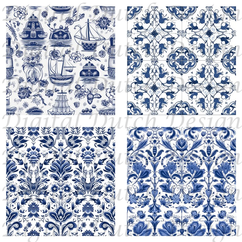 Delft Blue Seamless Pattern, Traditional Dutch Pattern, Royal Blue ...