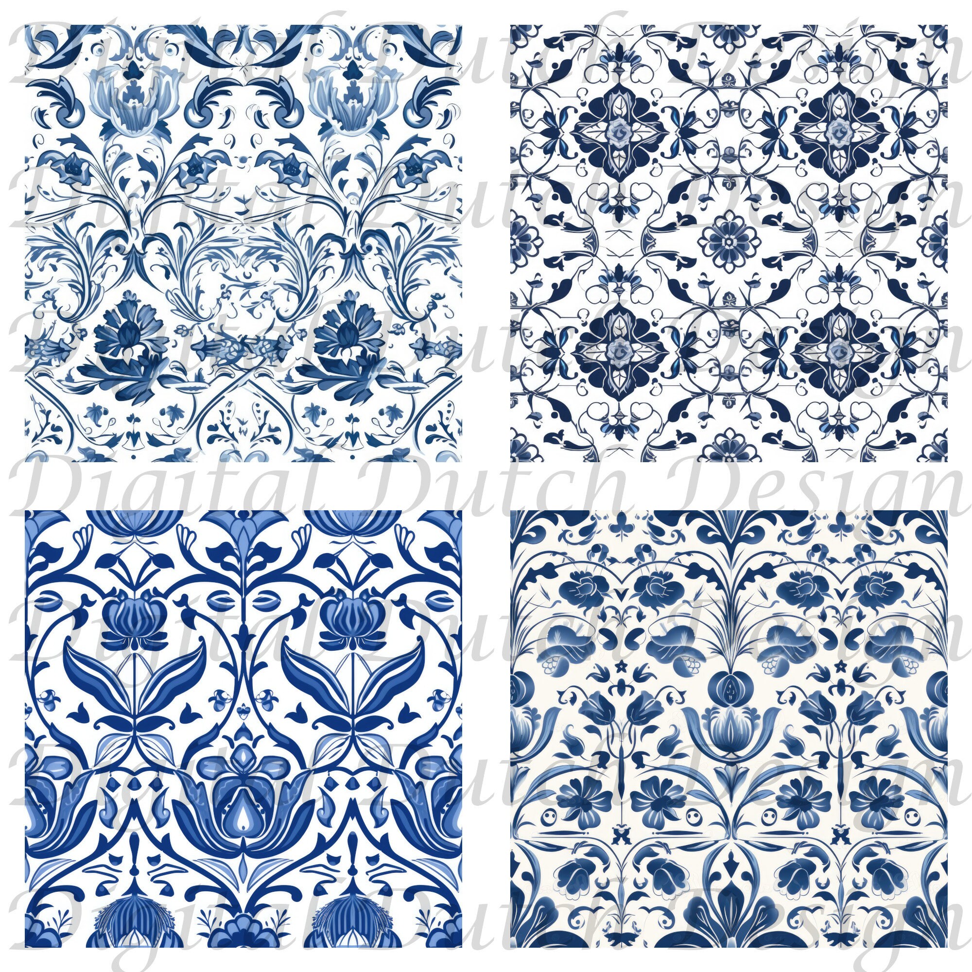 Delft Blue Seamless Pattern, Traditional Dutch Pattern, Royal Blue ...