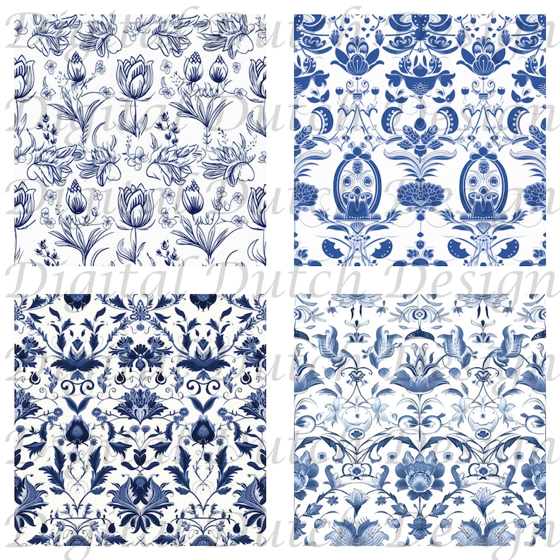 Delft Blue Seamless Pattern, Traditional Dutch Pattern, Royal Blue ...