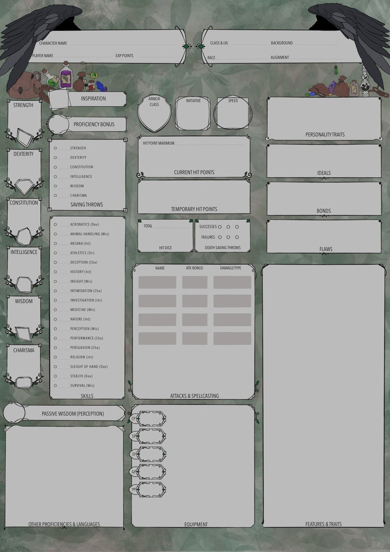 DND 5e Character Sheet Rogue Ranger Etsy