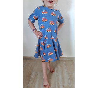 Firefighter dress, revolving dress, heart and check dress, fire department size 50-98, blue fire engine
