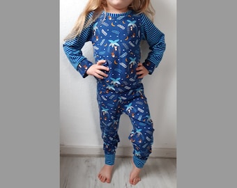 Cute monkey t-shirt, long sleeve shirt, bloomers pants, set, pajamas for children GR 50 - 158 blue