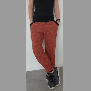 Muslin pants ladies flowers rust Muslin for women size 36 - 46 heart and check with flowers Muslin