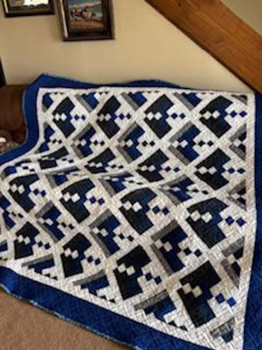 Modern Blue & Black Geometric Quilt - Etsy