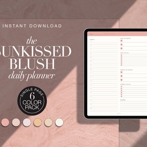 Cyfrowy planer - motyw Sunkissed Blush | Portret GoodNotes, Notability na tablecie iPad | Niedatowany codzienny planer | 6 minimalistycznych kolorów