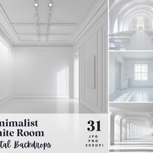 31 Minimalist White Room Digital Backdrops, Perfect for Wedding, Birthday, Special Day, Maternity, Background, Overlay, (JPG, PNG Format)
