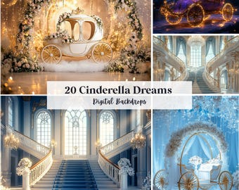 20 fondos digitales de Cenicienta, perfectos para bodas, cumpleaños, ocasiones especiales, maternidad, fondos y superposiciones (formato JPG, PNG).