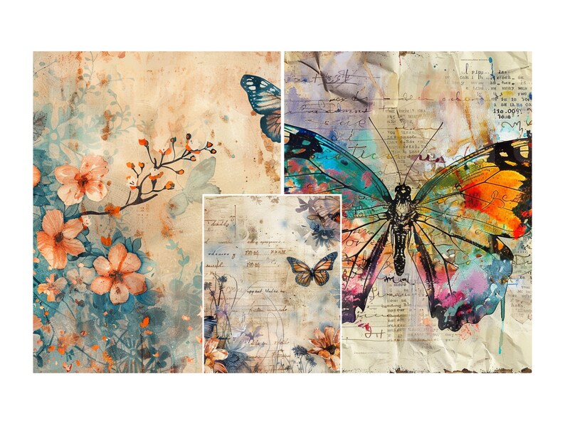 46 Vintage Butterfly Junk Journal Pages, Printable Collage Sheet ...