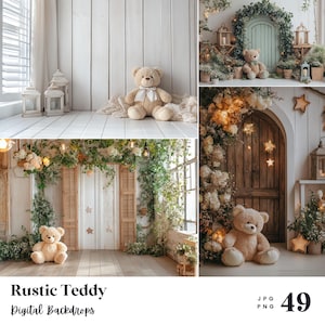 49 Rustic Teddy Digital Backdrops, Perfect for Wedding, Birthday, Special Day, Maternity, Background, Overlay, (JPG, PNG Format)