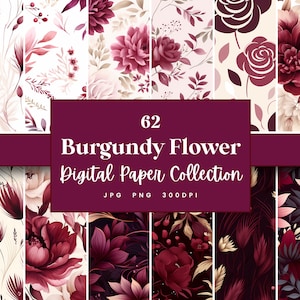 62 Carta digitale con fiori bordeaux, perfetta per sfondi e motivi di texture, download istantaneo (JPG, PNG), con uso commerciale