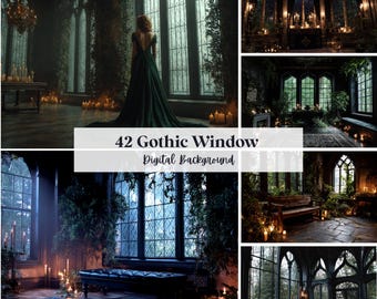 42 fondos de ventanas góticas, perfectos para bodas, cumpleaños, días especiales, maternidad, fondos, superposiciones (formato JPG, PNG)