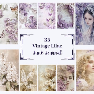 35 Vintage Lilac Junk Journal Pages, Printable Collage Sheet, Digital Scrapbook Paper, Instant Download (JPG, PNG), With Commercial Use