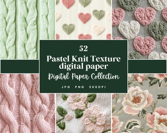 52 Pastel Knit Texture Seamless Digital Paper, Perfect for Textures Backgrounds, Instant Download (JPG, PNG), With Commercial Use