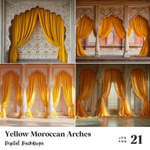 21 Yellow Moroccan Arches Backdrops, Perfect for Wedding, Birthday, Special Day, Maternity, Background, Overlay, (JPG, PNG Format)