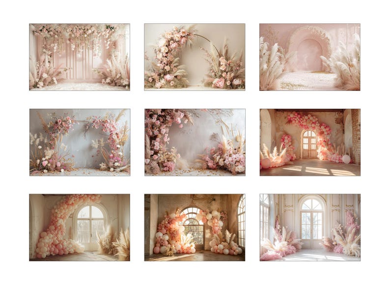 60 Pink Boho Floral Digital Backdrops, Perfect for Wedding, Maternity ...