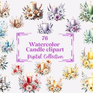 76 Watercolor Candle Clipart Illustrations, Perfect for Scrapbook, Journal, Planner, Crafts, Instant Download (PNG, WEBP), Commercial Use