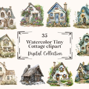 35 illustrations clipart aquarelle petite maison, parfaites pour un album, un journal, des travaux manuels, un téléchargement immédiat (PNG, WEBP), un usage commercial