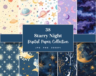 38 Starry Night Seamless Digital Paper, Perfect for Textures Backgrounds & Patterns, Instant Download (JPG, PNG), With Commercial Use