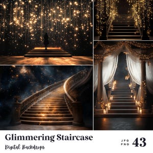 43 Glimmering Staircase Digital Backdrops, Perfect for Wedding, Birthday, Special Day, Maternity, Background, Overlay, (JPG, PNG Format)
