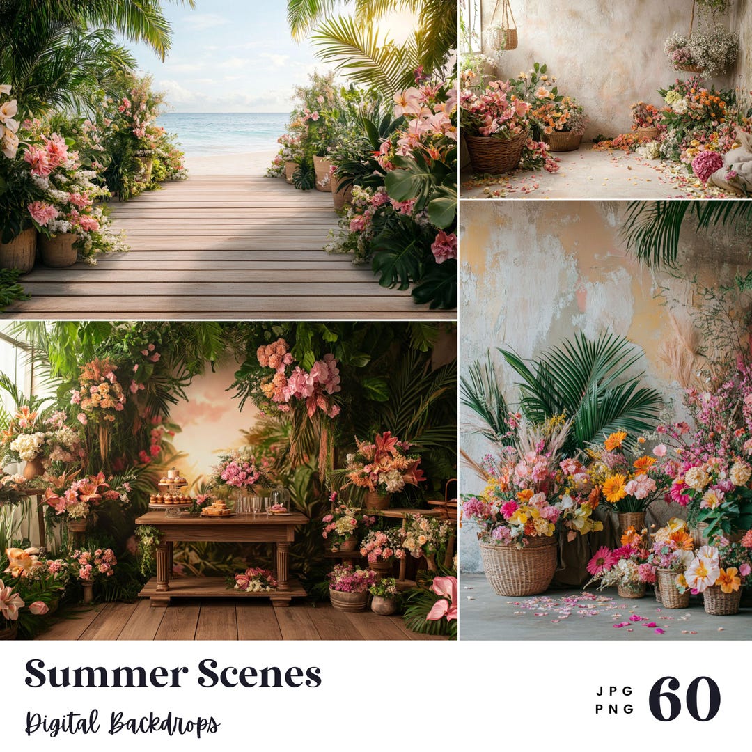 60 Summer Scenes Digital Backdrops, Perfect for Wedding, Birthday ...