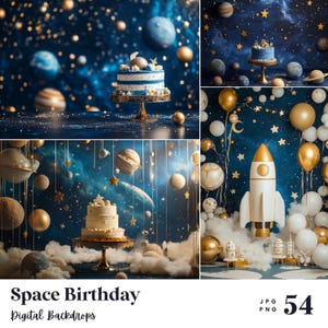 54 Space Birthday Digital Backdrops, Perfect for Wedding, Birthday, Special Day, Maternity, Background, Overlay, (JPG, PNG Format)