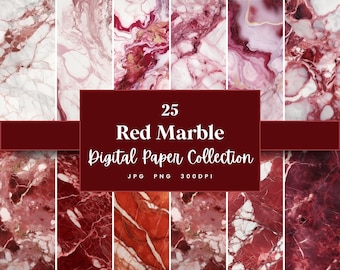 25 Red Marble Digital Paper, Red Marble Textures Backgrounds & Patterns, Instant Download (JPG, PNG), With Commercial Use