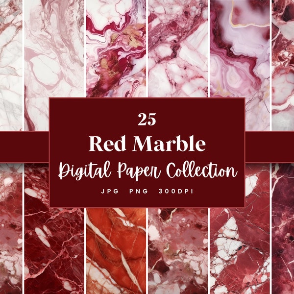 25 Red Marble Digital Paper, Red Marble Textures Backgrounds & Patterns, Instant Download (JPG, PNG), With Commercial Use