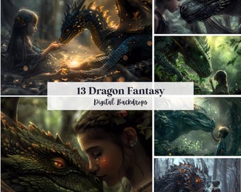 13 Dragon Fantasy Digital Backdrops, Perfect for Wedding, Birthday, Special Day, Maternity, Background, Overlay, (JPG, PNG Format)