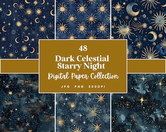 48 Dark celestial starry night, Seamless Digital Paper, Perfect for Textures Backgrounds, Instant Download (JPG, PNG), With Commercial Use