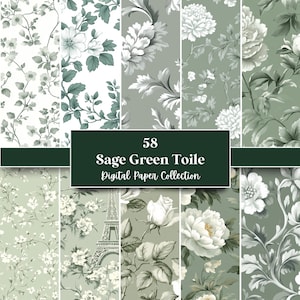 58 Sage Green Toile Seamless Digital Paper, Perfect for Textures Backgrounds & Patterns, Instant Download (JPG, PNG), With Commercial Use