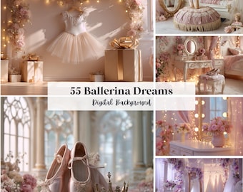 55 achtergronden voor ballerinadromen, perfect voor bruiloft, verjaardag, speciale dag, moederschap, achtergrond, overlay (JPG, PNG-indeling)
