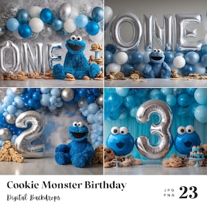 23 Cookie Monster Birthday Backdrops, Perfect for Birthday, Special Day, Maternity, Background, Overlay, (JPG, PNG Format)