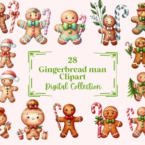 28 Gingerbread Man Clipart Illustrations, Perfect for Scrapbook, Journal, Planner, Crafts, Instant Download (PNG, WEBP), Commercial Use