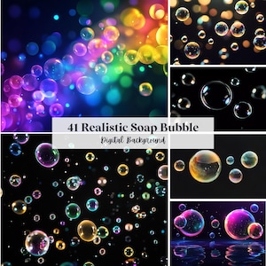 41 fondos digitales realistas con burbujas de jabón, perfectos para bodas, cumpleaños, ocasiones especiales, maternidad y como fondo (formato JPG, PNG).