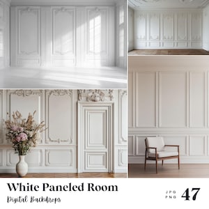 47 White Paneled Room Digital Backdrops, Perfect for Wedding, Birthday, Special Day, Maternity, Background, Overlay, (JPG, PNG Format)