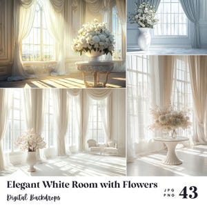 43 Elegant White Room Digital Backdrops, Perfect for Wedding, Birthday, Special Day, Maternity, Background, Overlay, (JPG, PNG Format)