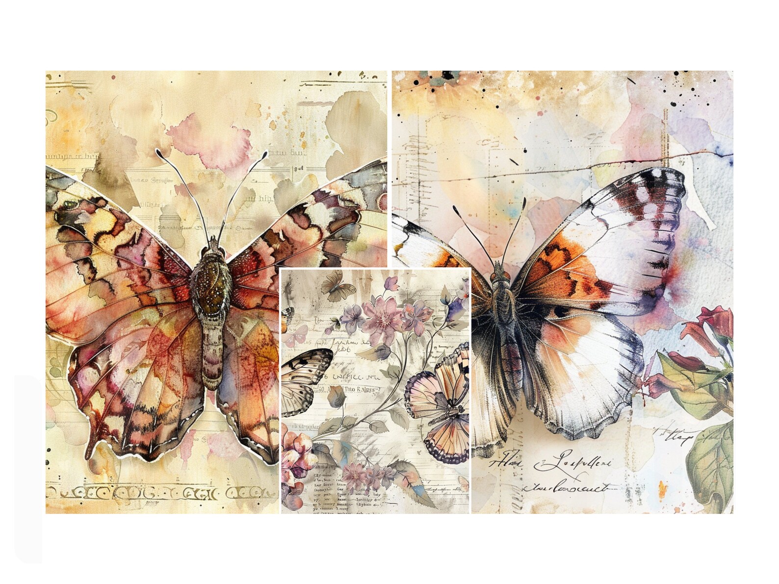 46 Vintage Butterfly Junk Journal Pages, Printable Collage Sheet ...