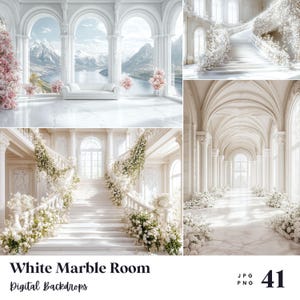 41 White Marble Room Digital Backdrops, Perfect for Wedding, Birthday, Special Day, Maternity, Background, Overlay, (JPG, PNG Format)